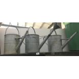 3 galvanised steel watering cans