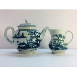 An 18th century blue and white teapot, Possibly Bristol or Bow,