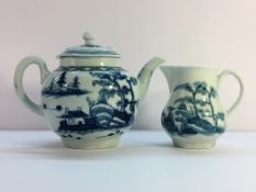 An 18th century blue and white teapot, Possibly Bristol or Bow,