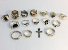 15 assorted silver rings & a silver crucifix pendant