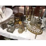 A collection of silver plated items including condiment sets,