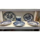 A quantity of blue & white including 2 Masons serving dishes