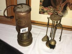 A miniature companion set & a genuine ferndale coal miners lamp A/F