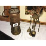 A miniature companion set & a genuine ferndale coal miners lamp A/F