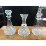 3 glass decanters (1 missing top)