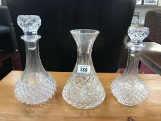 3 glass decanters (1 missing top)