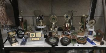 A collection of sporting trophies (bowling and golfing)