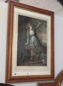 A framed & glazed coloured etching of 'Mrs Siddows in the tragedy of the Grecian daughter'