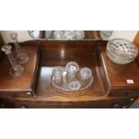 A glass dressing table set,