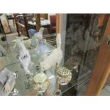 A mixed lot including Royal Doulton cat with bad paw, a Royal Doulton white striding cat,