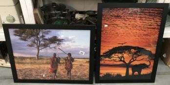 2 African scene framed photographic prints