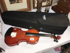 A jazz acoustic violin with case, body length approximately 14.5" overall length approximately 23.