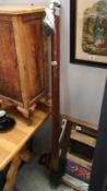 2 industrial spot lights & curtain pole with brass rings & finials