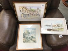 3 framed & glazed water colours (1 being Steep Hill Lincoln)