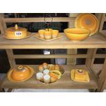 An orange and yellow Shelley tea set.