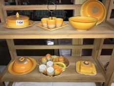 An orange and yellow Shelley tea set.