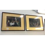 2 framed and glazed coloured prints of 17th century scenes