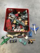 A box of die-cast cars & planes including Thunderbirds