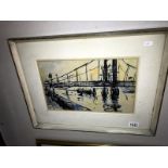 A watercolour painting of Albert Bridge London by Peter Collins, details verso.