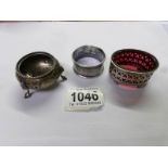 2 silver salts and a silver napkin ring.