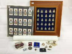 A framed & glazed display of 25 RAF Squadron badges, other badges,