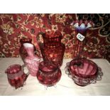 7 items of Cranberry glass.