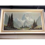 An oil painting of mountain scene