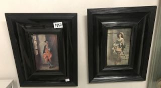 A pair of framed and glazed prints depicting 17th century gentlemen.