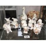 A collection of Aynsley cottage garden decorated ornamental animals & 2 small vases