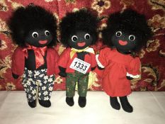 3 limited edition Robin Rive Golly dolls being Wee Golly Girl, Tiny Golly and Freddy.
