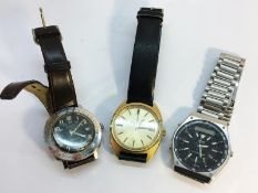 A gentlemans Rotary watch (working) A Seiko alarm chronograph watch & a Corvette Incabloc watch