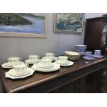 A part Victorian blue & white tea set including 3 trios,