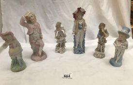 6 19th century porcelain figures.