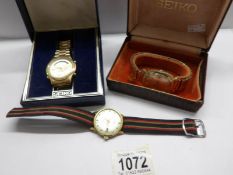 2 Seiko wrist watches (7A34-7000 chronograph and 7625-7013 automatic) and a Rotary 17 Jewels watch.