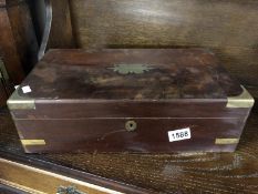 A Victorian mahogany and brass writing box.