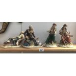 2 Staffordshire and 1 chalk, Capo-di-Monte tramp style figures.