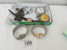 3 pocket watches including Westclox & Ingersoll, 3 wrist watches including Chancellor,
