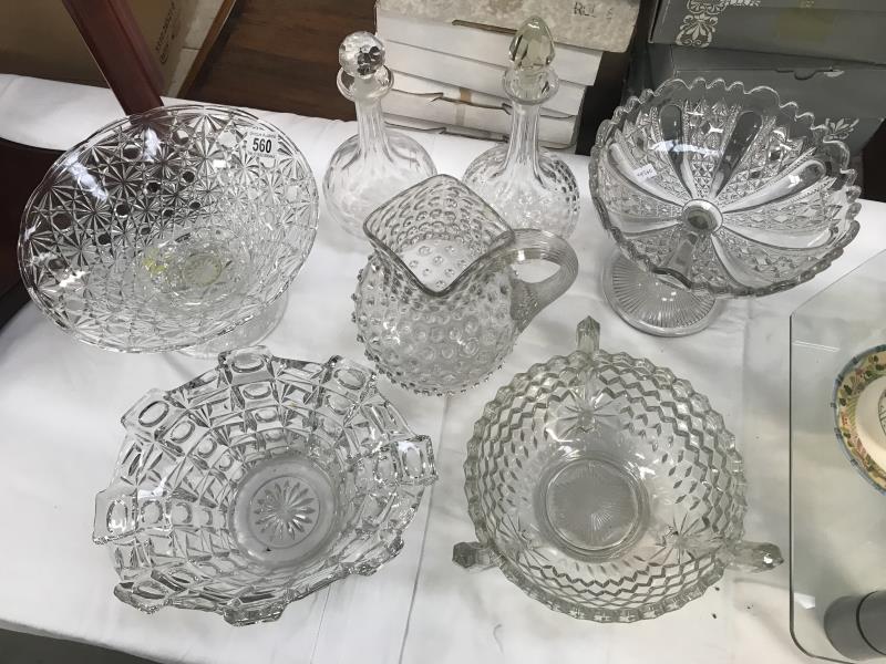 A quantity of glassware including cut glass bowl, decanters, jug etc.