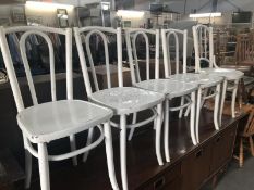 5 painted bent wood chairs.