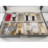 A case of 7 watches including Windsor, Accurist, Seiko and Hester automatic.