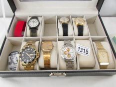 A case of 7 watches including Windsor, Accurist, Seiko and Hester automatic.