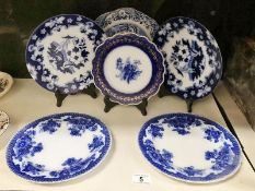 A Spode Italian plate, 2 Meakin blue and white plates and 3 others.