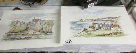 2 unframed watercolours of Robin Hood's bay signed Frank Baxter.