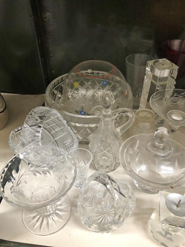 A shelf of glassware including vases, bowls, jugs etc. - Image 2 of 4