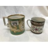 A 19th century Staffordshire mug and an oriental mug.