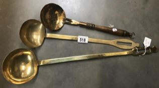 3 old brass ladles.