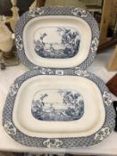 2 blue and white meat platters by Brittania pottery company, Glasgow (some grazing to bottoms).
