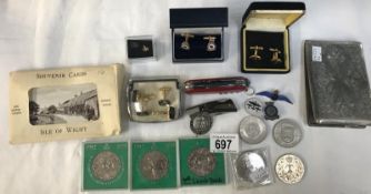 A mixed lot including silver and enamel RAF sweetheart brooch, masonic cufflinks, BBMF cufflinks,