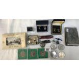 A mixed lot including silver and enamel RAF sweetheart brooch, masonic cufflinks, BBMF cufflinks,