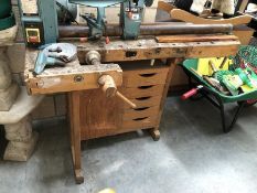 A vintage carpenters wood working bench.